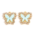 Detailed macro of gold plated butterfly pendant with blue enamel and sparkling rhinestones - Sky Blue Style (px1183-7)