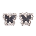 Detailed macro view of two butterfly charms with silver base and black enamel with rhinestones - Silver Base Black Style (px1183-9)