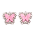 Detail view of pink butterfly charms with marble texture and sparkling rhinestones - Silver Base Pink Style (px1183-12)