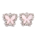 Macro detail of silver butterfly pendants with pink pearlescent inlay and rhinestones - Silver Base Pale Pink Style (px1183-13)