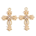 Pendentifs croix baroque en alliage doré avec perles blanches et strass pour bijoux DIY - Croix Perle Artificielle Strass Doré (px1189-3)