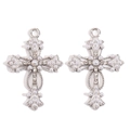 Pendentifs en forme de croix argentée avec strass et perles pour la création de bijoux DIY - Croix Perle Artificielle Strass Argenté (px1189-4)