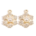 Detailed view of alloy snowflake charms with embedded pearls and sparkling rhinestones - Gold Pearl Rhinestone Snowflake Style (px1195-4)