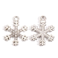 Detail view showing front rhinestone snowflake and back embossed metal pendant - Silver All Rhinestone Dotted Back Snowflake (px1195-5)