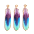 Three gradient colorful feather alloy pendants with gold trim for DIY jewelry making - Purple Blue Green Gradient (px1145-2)