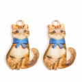 Pendentifs chats mignons avec nœud papillon bleu pour bijoux DIY et boucles d'oreilles - Chat Tabby Orange (px1191-1)