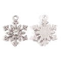 Detailed front and back view of silver snowflake pendants with rhinestone accents for DIY jewelry - Silver Pave Large Main Stone Snowflake (px1195-9)