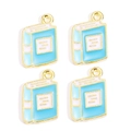 Close-up of four light blue book-shaped alloy pendants with gold-plated edges for DIY - Light Blue Book Style (px1227-11)