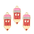 Detail view of cartoon pencil alloy charms with smiling faces for DIY jewelry making - Red Cartoon Face Pencil (px1227-13)