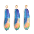 Three gradient colored feather pendants with gold edges for DIY jewelry making - Colorful Gradient Starry (px1145-4)