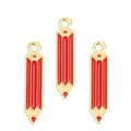 Macro shot of three red enamel pencil charms with gold trim and top hanging loops - Red Pencil Style (px1227-15)