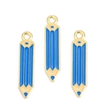 Close-up of blue pencil enamel pendants with golden metal edges for DIY jewelry making - Blue Pencil Style (px1227-16)