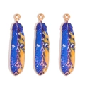 Three-piece set of feather alloy charms with golden edges and blue bohemian patterns - Blue Orange Geometric Boho (px1145-5)