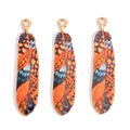 Three alloy feather pendants with colorful butterfly wing patterns and gold loops - Butterfly Wing Pattern (px1145-6)