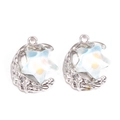 Detail of silver alloy crescent moon charms with blue star insets for DIY jewelry - Nebula Crescent Style (px1207-8)