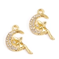 Gold moon fairy pendant with sparkling rhinestones for DIY necklace and earring making - Rhinestone Moon Fairy Style (px1197-1)