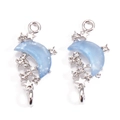 Detail view of light blue moon pendants with silver alloy stars and zircons for DIY jewelry - Star Moon Frame Link Style (px1207-11)