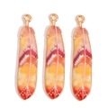 Three gradient yellow and red alloy feather charms with gold edges for jewelry making - Red Yellow Gradient Texture (px1145-1)
