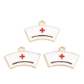 Cartoon nurse hat enamel pendants with red cross and gold trim for DIY jewelry - Nurse Hat B (px1216-3)