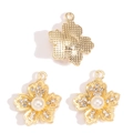 Golden flower pendant with white pearl and rhinestones for DIY jewelry making - Pearl Flower Style (px1229-2)