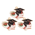 Three graduation enamel charms featuring black cap, red flowers, and white books - Cap Flower Book (px1227-3)
