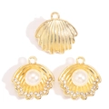 Golden alloy shell pendants with white faux pearls and rhinestones for DIY jewelry making - Pearl Shell Style (px1229-1)