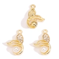 Detailed view of three gold mermaid tail pendants with white pearls and small rhinestones - Pearl Fish Tail Style (px1229-3)