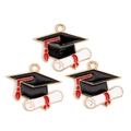 Detail of alloy graduation charms featuring black mortarboard and diploma with red tassel - Cap Diploma Style (px1227-5)
