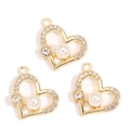 Three gold-plated heart charms with pearls and sparkling zircons for DIY jewelry making - Pearl Heart Style (px1229-4)