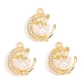 Close-up of alloy moon and rabbit pendants with pearls and rhinestones for DIY jewelry - Pearl Moon Rabbit Style (px1229-6)