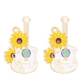 Detail view of sunflower guitar enamel pendants with golden alloy edges for DIY jewelry - White Guitar