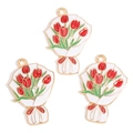 Enamel tulip bouquet charm with red flowers and golden hardware for DIY jewelry making - Red Tulip Style (px1227-18)
