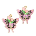 Makro-Detail von Emaille-Schmetterlingsanhängern mit Tulpenmuster und Schleifen - Lila Schwarz Rosa Grüne Tulpe Schmetterling (px1223-10)