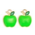 Close-up of green apple enamel alloy pendants with golden edges for jewelry making - Gold Edge Green Apple (px1264-5)