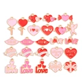 24Pcs Valentine's Day pink heart and love charms in enamel gold alloy for DIY jewelry - Style A Valentine's Set