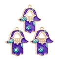 Tre ciondoli Mano di Fatima viola con malocchio e strass per creazione gioielli - Mano di Fatima (Hamsa) / Blu zaffiro