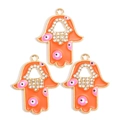 Ciondoli Mano di Fatima con malocchio in smalto arancione e dettagli in strass dorati - Mano di Fatima (Hamsa) / Arancione