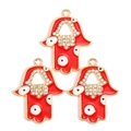 Set di 3 ciondoli mano di Fatima in smalto rosso con cristalli e motivo malocchio dorato - Mano di Fatima (Hamsa) / Rosso