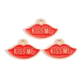 Detailed view of three red enamel kiss me lip charms with gold plating and hanging loops - Red KISS ME Lip Style (px1244-3)