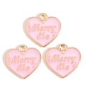 Three pink enamel heart charms with gold Merry Me text for DIY jewelry making - Pink Merry Me Heart (px1244-9)