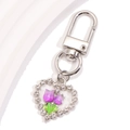 Dettaglio portachiavi a cuore con tulipani glitter viola e strass bianchi lucidi - Stile Tulipano Viola (px1287-1)
