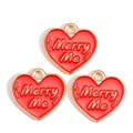 Macro detail of red enamel heart charms with gold edges and Merry Me engraving - Red Merry Me Heart (px1244-10)