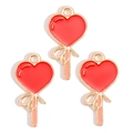 Three red heart lollipop charms with gold plating and top hanging loops for DIY jewelry - Red Heart Lollipop Style (px1244-12)