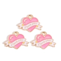 Pink heart charms with I love you banner and gold plating for DIY jewelry making - Girly Pink I love you Heart Style (px1244-15)