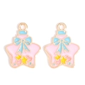 Detail view of alloy starfish wish bottle charms with blue bows and macaron colored accents - Blue Bow Wishing Bottle Style (px1243-3)