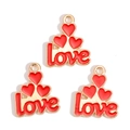 Close-up of red enamel heart and love letter charms for DIY jewelry making - Red Layered Heart love Letter Style (px1244-16)