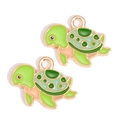 Detailed close-up of green turtle alloy charms with gold accents for DIY jewelry making - Green Sea Turtle Style (px1242-4)