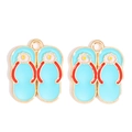 Close-up of blue alloy flip-flop charms with sunflower details and red straps for DIY - Blue Sunflower Slipper Style (px1243-5)