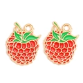 Detailweergave van twee rood geëmailleerde frambooshangers met gouden ringen - Rode Framboos Stijl (px1271-14)