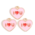 Detailed view of pink enamel I Love U heart charm with gold plating for DIY jewelry - Pink I ❤️ U Heart Style (px1244-19)
